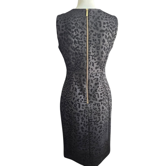 Calvin Klein Black Leopard Print Embossed Sheath Dress Size 6 Whimsigoth - Picture 5 of 16